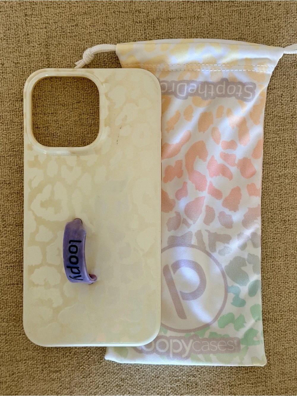 Loopy Phone Case White Pearlescent Leopard With Purple Loop - iPhone 14 Pro Max